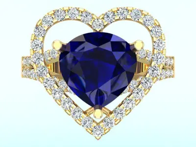 Gemstone rings - Heart stone ring - Diamond rings 3D print model