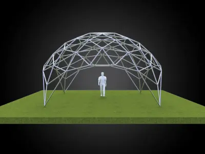 Dome triangulated with openings wireframe structure architecture 3D model