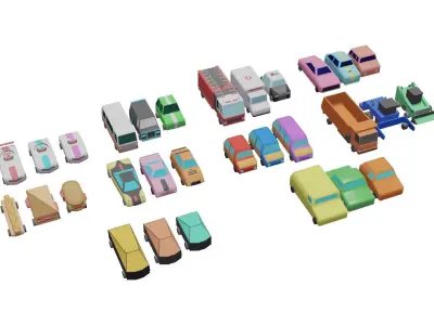 Car collection lowpoly Low-poly 3D model