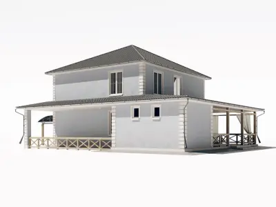 Two-storey residential building with a large terrace 3D model