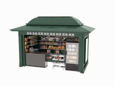 Street side convenience store kiosk newsstand  Low-poly 3D model