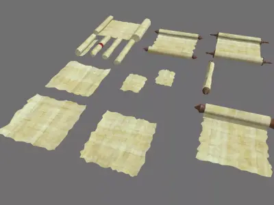 Old Papyrus Parchments Low-poly 3D model