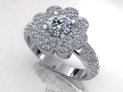 Flower Round Diamond Ring 3D print model