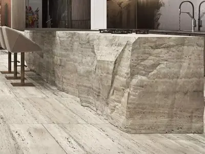 001681 Kitchen Stone Island Set Premium Rock-Carved Elements 3D print model