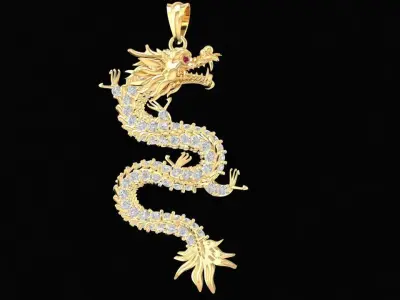 Luxury Oriental Dragon Diamond Pendant  32 3D print model