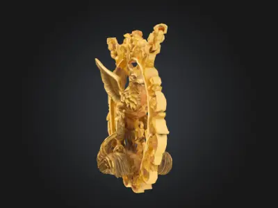 Intricate Golden Griffin Pendant Necklace 3D Model 3D model