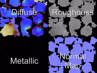 Blue Iris Flower model pack Low-poly 3D model