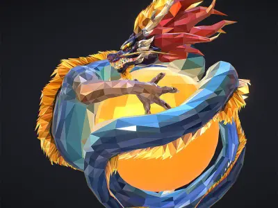 Blue Dragon Low Polygon Art Low-poly 3D model