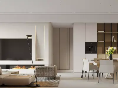 Modern living room dining room interior scenes  3D model 8