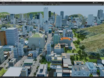 3x3 km Blender City Downtown Skyscraper Street 18 - DAY Low-poly 3D model