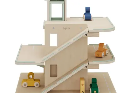 Wooden car park with accessories 3D model