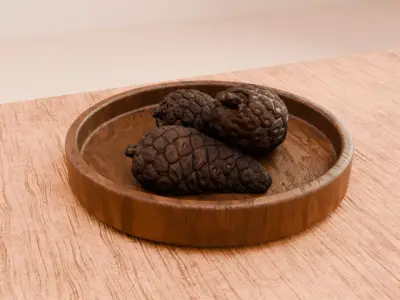 Pine Cone Set on Wooden Tray Low-poly 3D model