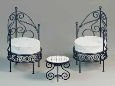 Moroccan wrought iron chairs and table 3D model