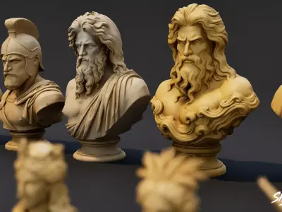 Olympian Gods Busts Pack Low-poly 3D model