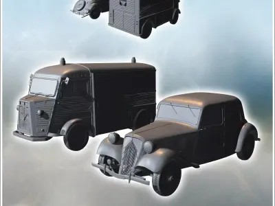 Two classic vehicles one van and one car both with vintage desig 3D print model