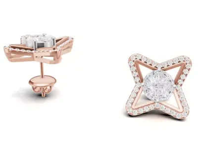 Star Diamond With Cluster Stud Earrings For Women 3D print model
