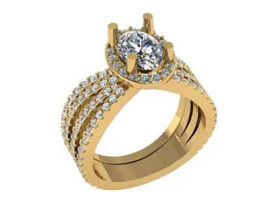 Pointed solitaire with oval halo 3D print model