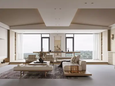 Japanese living room and dining room interior scenes 3D model