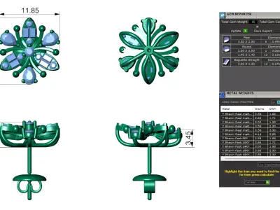 Cluster Diamond Stud Earrings With Baguette  Pear Style 3D print model