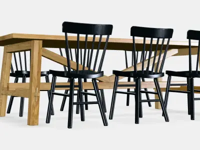 MOCKELBY - NORRARYD Table and 6 chairs Low-poly 3D model