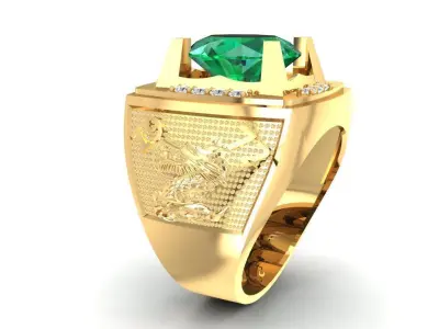 Luxury Emerald and Diamond Signet Ring for Men  2145 3D print model
