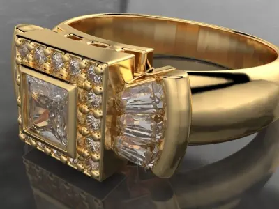 classic style cross gems ring 3D print model