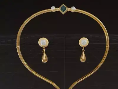 Elegance in Gold Diamond Necklace and Earrings Set 3D print model