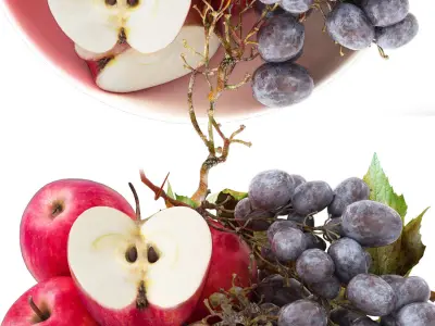 bowl of the red apples and black grapes fruits 3D model