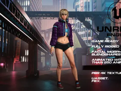 Casual girl full rigged - game ready - animated Low-poly 3D model