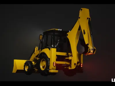 Driveable Animated Excavator Dozer with Material Variations Low-poly 3D model