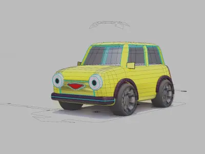 yellow cartoon car Low-poly 3D model