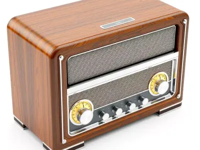 Vintage Wooden Radio Receiver Model Low-poly 3D model