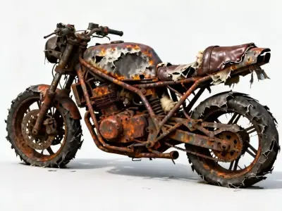 Rusted Scavenged Motorcycle Wreck 3D Model - Abandoned Bike Low-poly 3D model