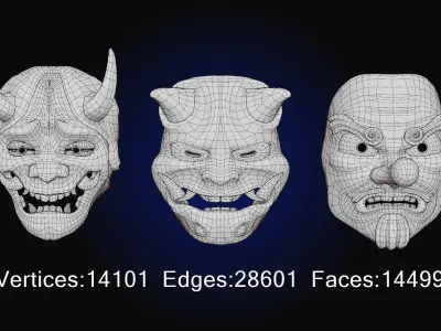 Low Poly Japanese Masks Low-poly 3D model