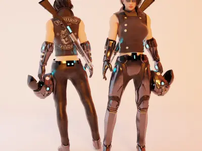 Cyber Biker with Turbo Bike Free 3D model