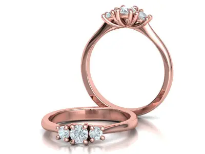 Three Stone Solitaire Promise Ring 3dmodel 4mm Gem 3D print model