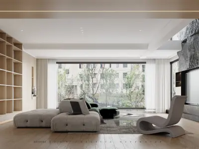 Modern Elegance - 3D Living  Dining   Bedroom Spaces 3D model