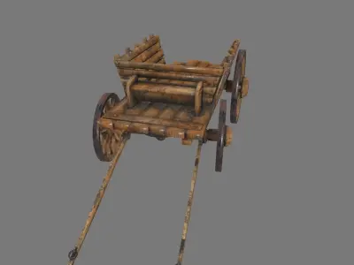 Wooden Cart Low-poly 3D model