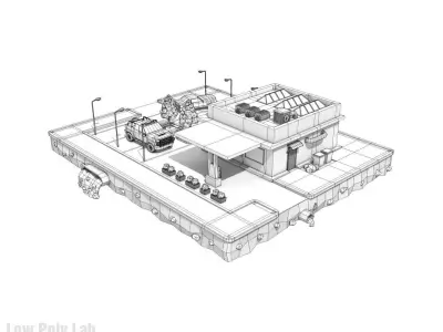 Cartoon Car Service Building Low-poly 3D model
