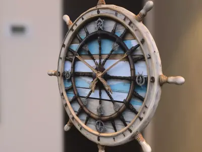 Ship Wheel Wall Clock Low-poly 3D model