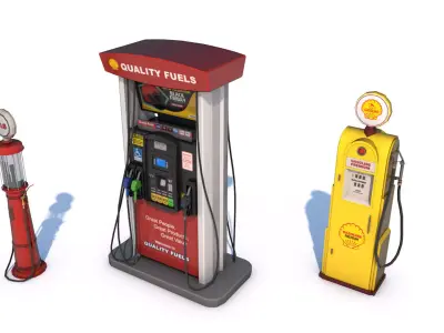 3 Fuel Gas Pump Station - Game Ready Low Poly  Low-poly 3D model
