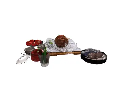 3D Roast Dinner and Ingredients Set Low-poly 3D model