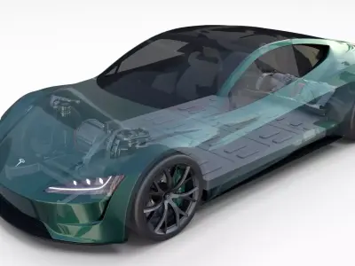 Tesla Roadster 2020 Green with interior and chassis 3D model
