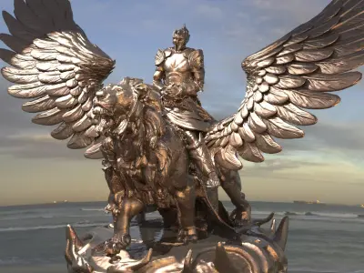 Great lion Warrior Statue  3D model