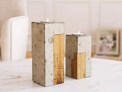 Wood and concrete candle holders 3D model