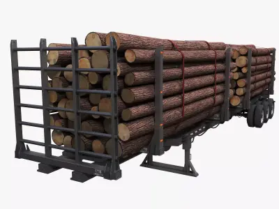Log trailer Low-poly 3D model