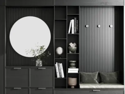 Hallway Furniture black wooden set 02 Low-poly 3D model