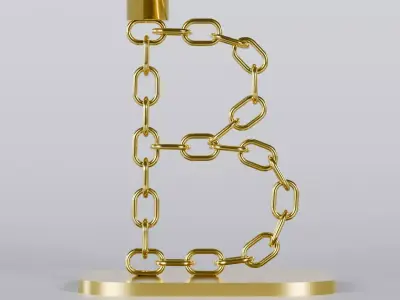 Alphabet B Gold Chain Candleholder 3D Model True 4K PBR Renders Low-poly 3D model