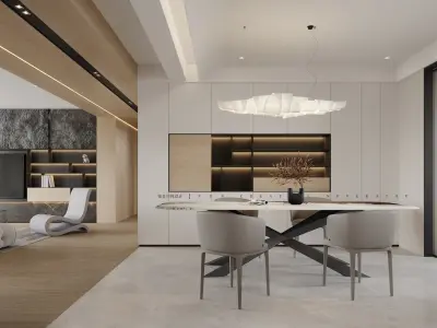 Modern Elegance - 3D Living  Dining   Bedroom Spaces 3D model