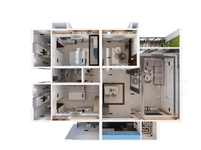 3 BHK Apartment Interior with Assets Low-poly 3D model
